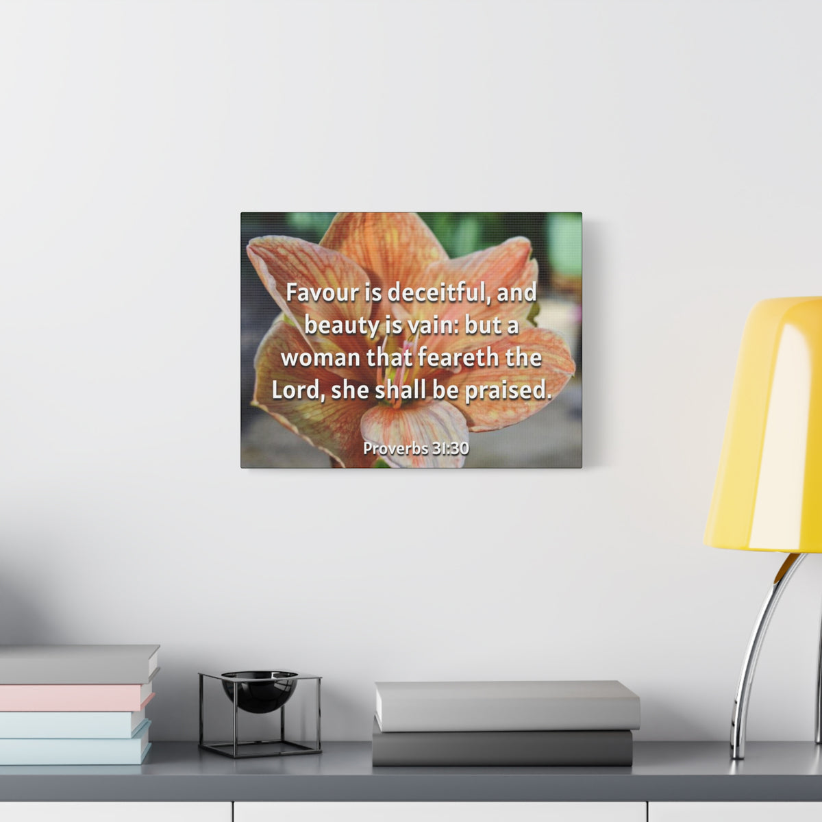 Scripture Canvas She Shall Be Praised Proverbs 31:30 Christian Wall Art Bible Verse Print Ready to Hang