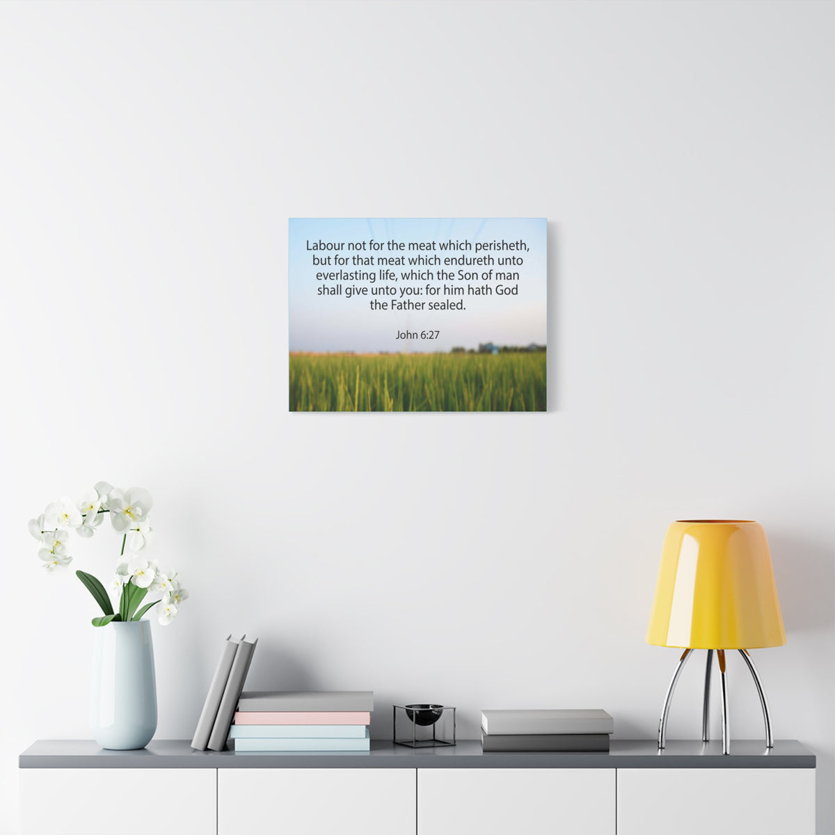 Scripture Canvas Labour Not For The Meat John 6:27 Christian Wall Art Bible Verse Print Ready to Hang