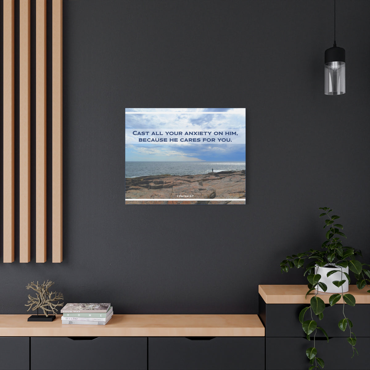 Scripture Canvas He Cares For You 1 Peter 5:7 Christian Wall Art Bible Verse Print Ready to Hang