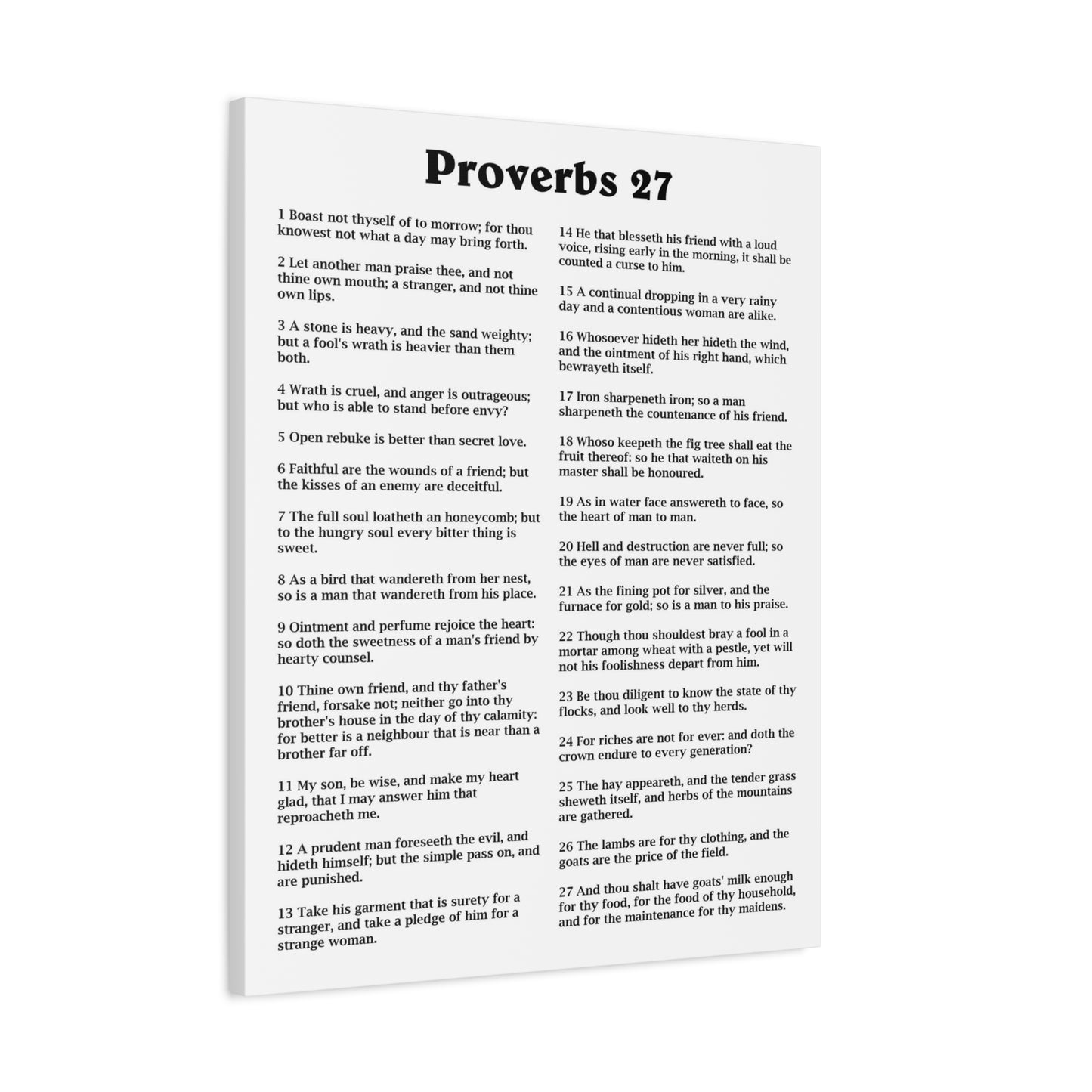 Scripture Walls Proverbs Chapter 27 White Bible Canvas Christian Wall Art Ready to Hang Unframed
