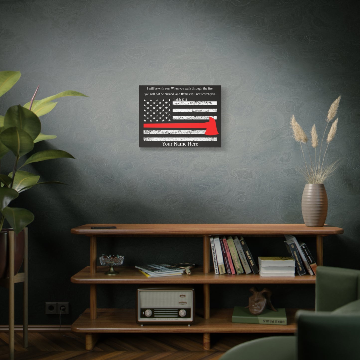 Personalized Firefighter Isaiah 43:2 Bible Canvas Christian Wall Art Ready to Hang Unframed