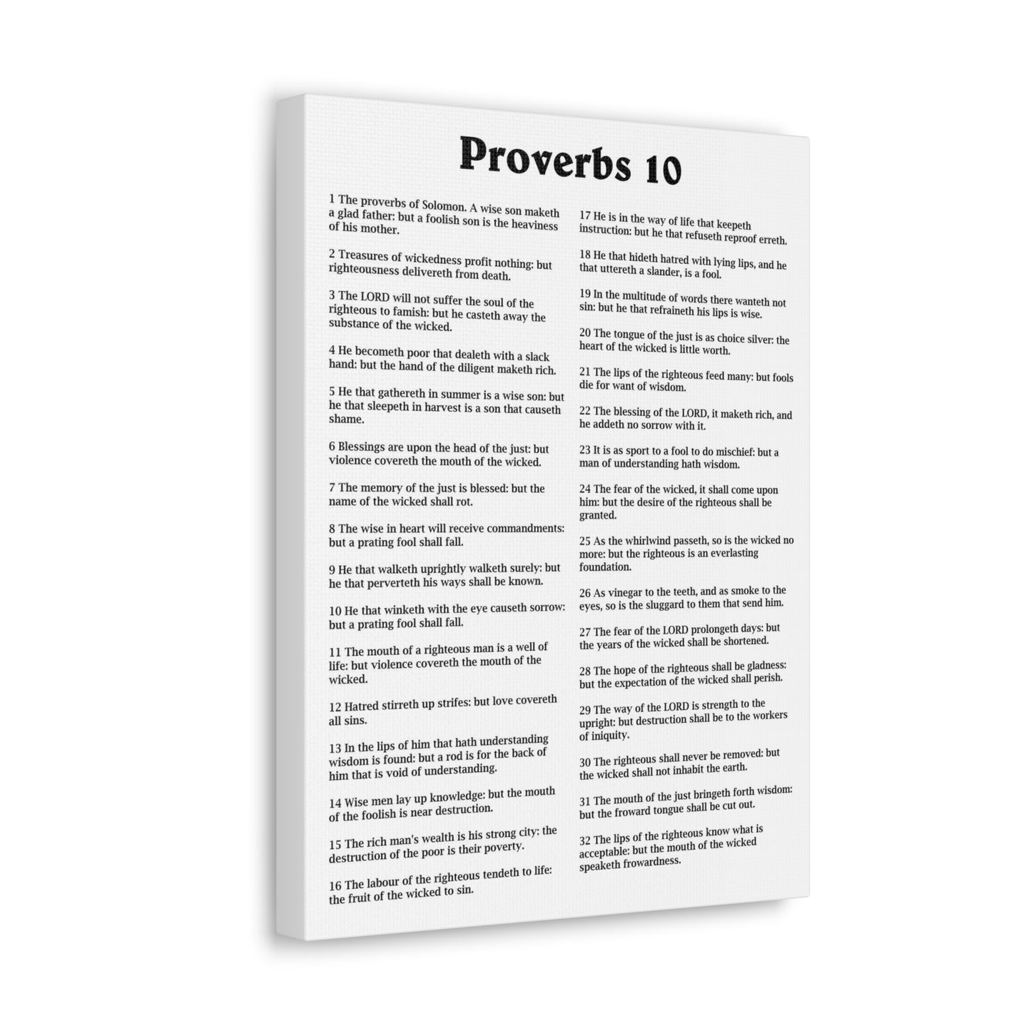 Proverbs Chapter 10 White Bible Canvas Christian Wall Art Ready to Hang Unframed
