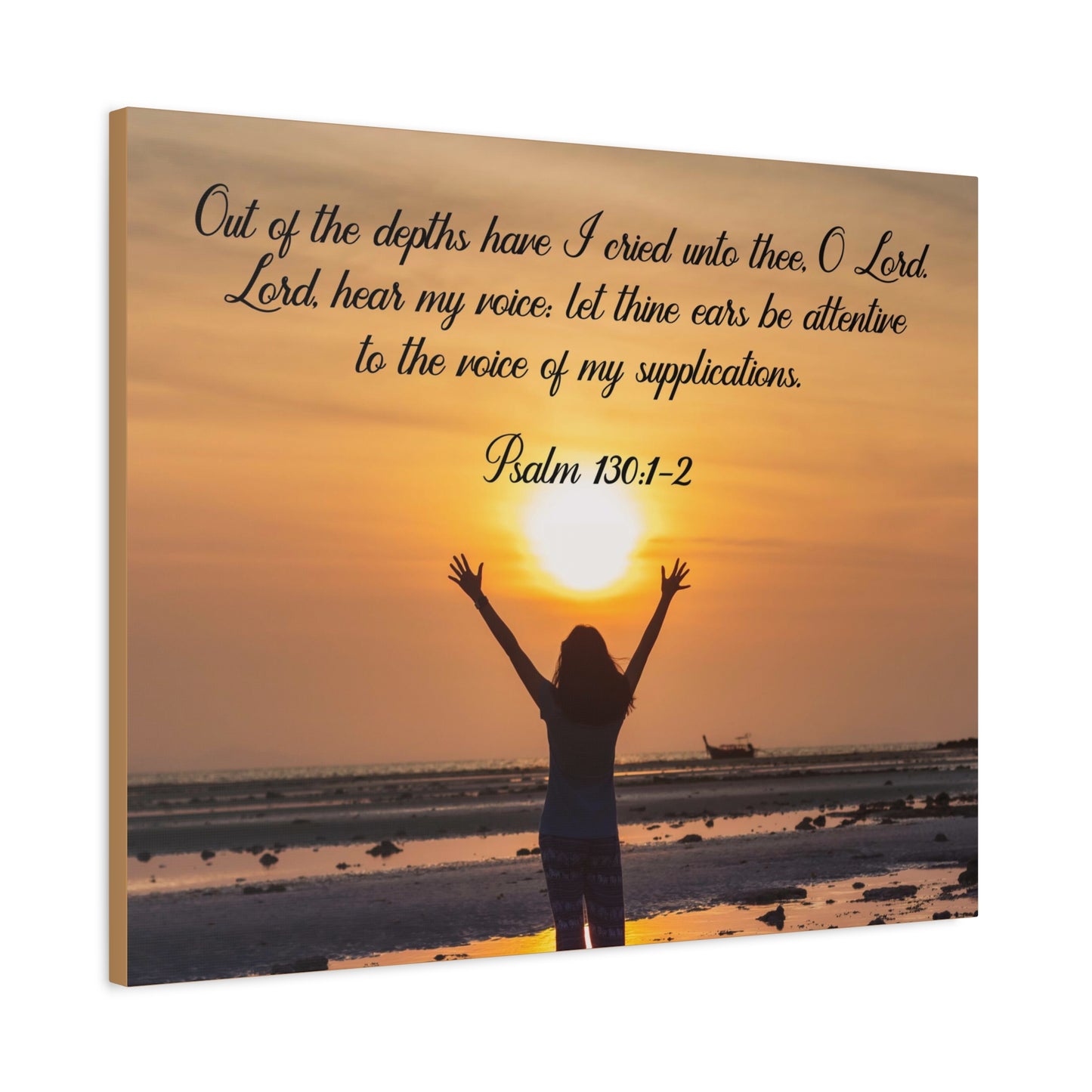 Bible Verse Canvas Out of The Depths Psalm 130:1-2 Christian Home Décor Wall Art Scripture Ready to Hang Faith Print