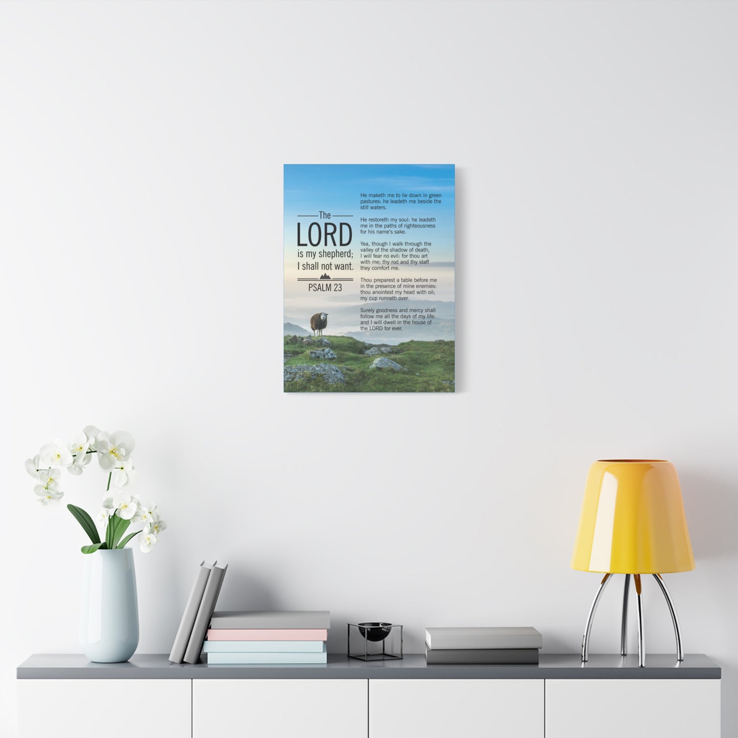 Bible Verse Canvas The Lord is My Shepherd Blue Sky Psalm 23 Wall Art Christian Home Decor