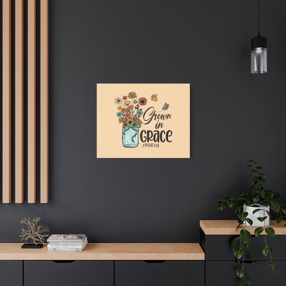Scripture Canvas Grown In Grace 2 Peter 3:18 Christian Wall Art Bible Verse Print Ready to Hang