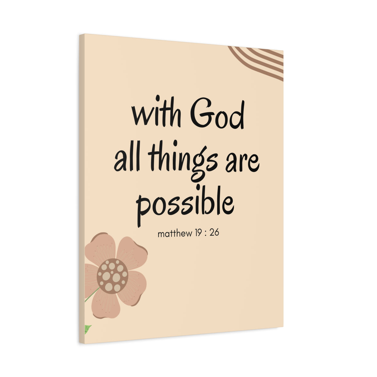 Scripture Canvas All Things Are Possible Matthew 19:26 Brown Flower Christian Wall Art Bible Verse Print Ready to Hang