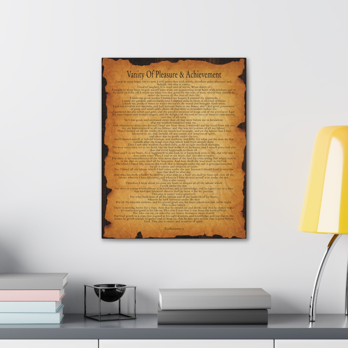 Vanity Of Pleasure & Achievement Ecclesiastes 2 Gold Brown Bible Verse Canvas Christian Wall Art Ready to Hang