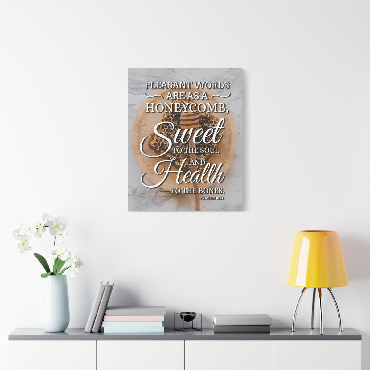 Scripture Canvas Pleasant Words Proverbs 16:24 Christian Wall Art Bible Verse Print Ready to Hang