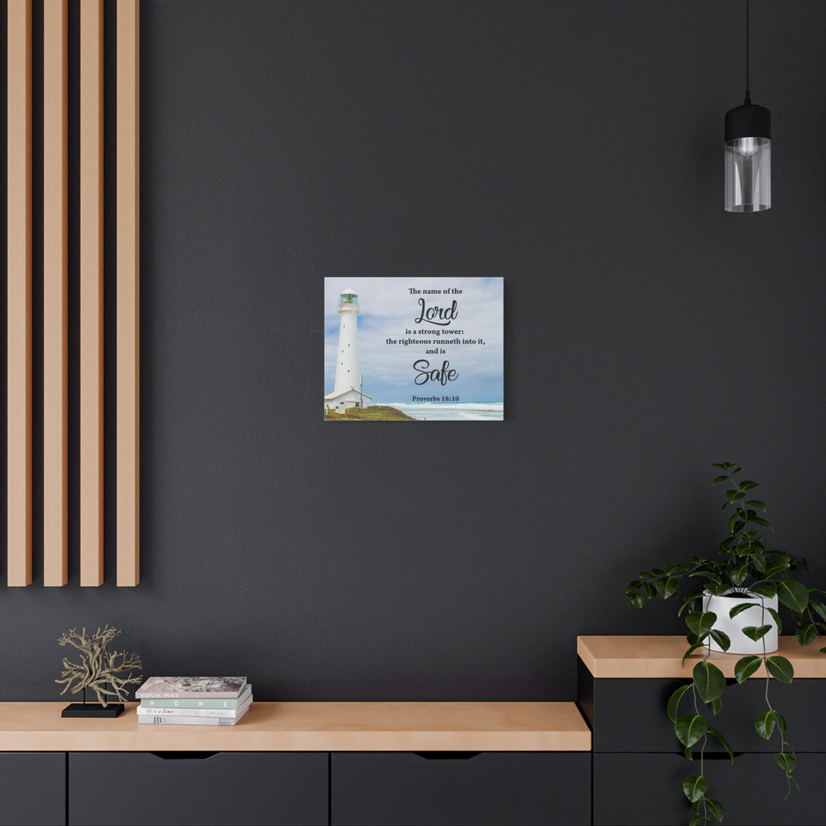 Scripture Canvas The Lord is Safe Proverbs 18:10 Christian Wall Art Bible Verse Print Ready to Hang
