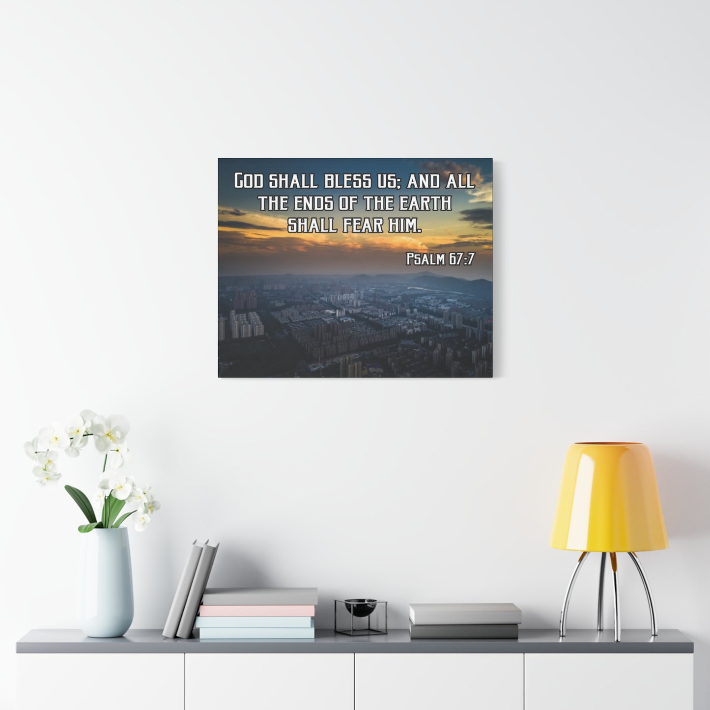 Bible Verse Canvas God Shall Bless Us Psalm 67:7 Christian Home Décor Wall Art Scripture Ready to Hang Faith Print