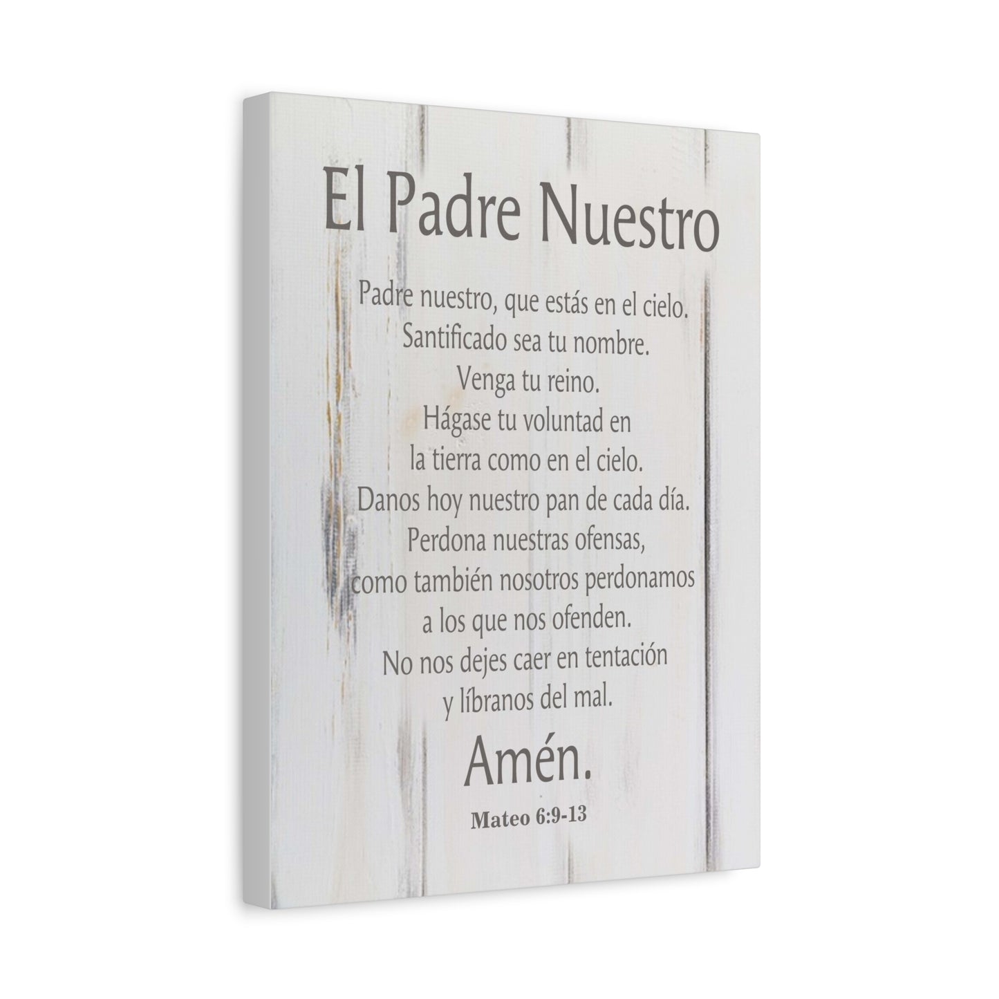 Scripture Canvas Lords Prayer Spanish El Padre Nuestro White Wood Christian Wall Art Print Ready to Hang