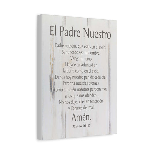 Scripture Canvas Lords Prayer Spanish El Padre Nuestro White Wood Christian Wall Art Print Ready to Hang
