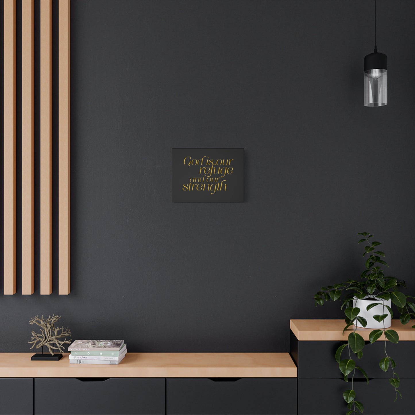 Scripture Walls Our Strength Black & Gold Psalm 46:1 Bible Verse Canvas Christian Wall Art Ready to Hang