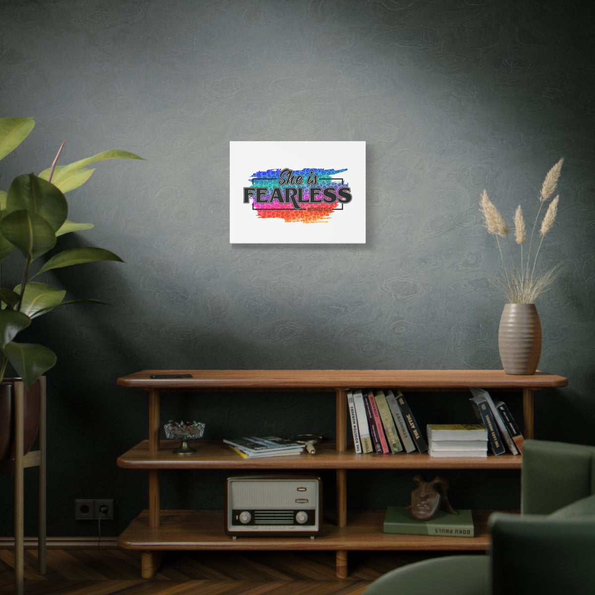 Scripture Canvas She Is Fearless Proverbs 31:25 Christian Wall Art Bible Verse Print Ready to Hang