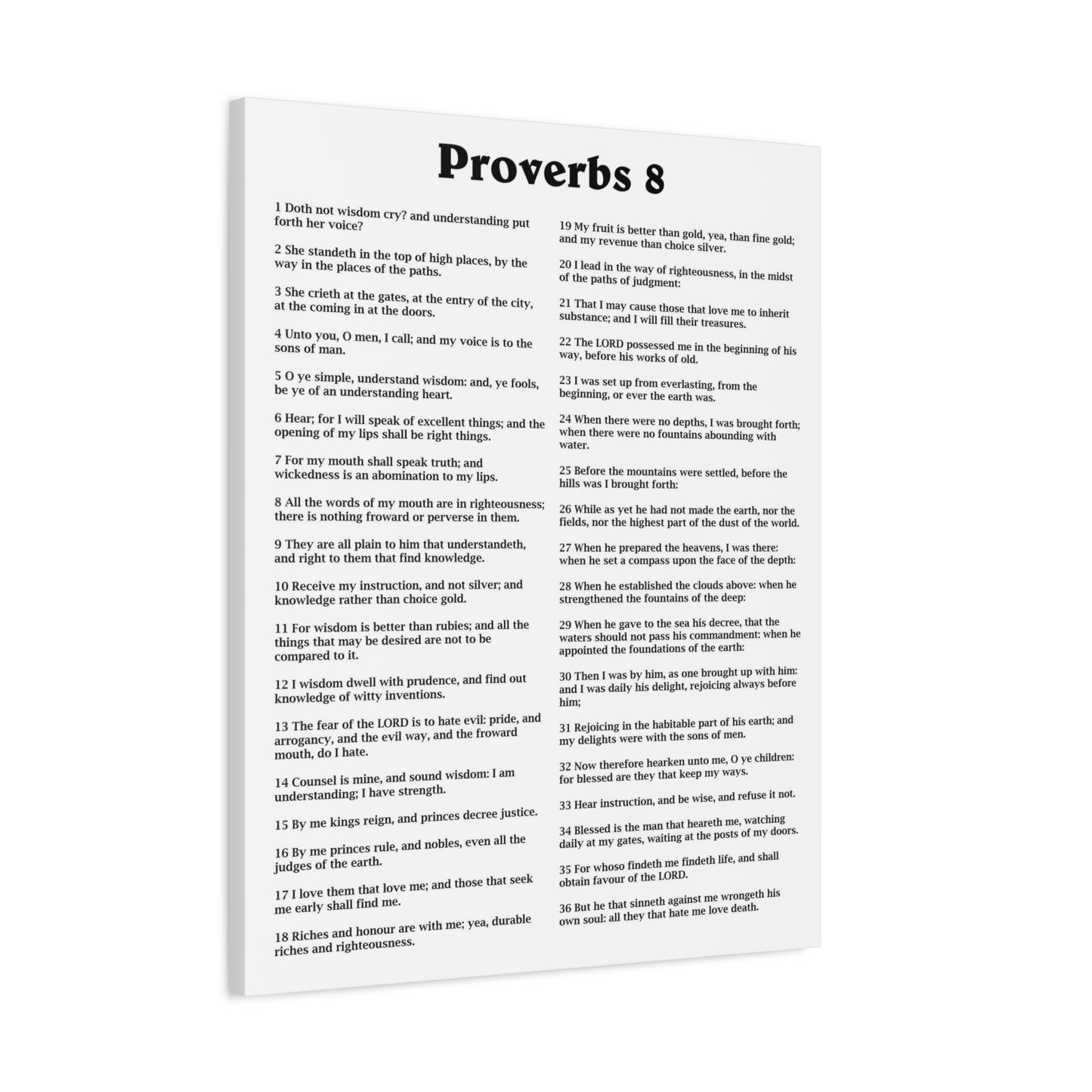 Scripture Walls Proverbs Chapter 8 White Bible Canvas Christian Wall Art Ready to Hang Unframed
