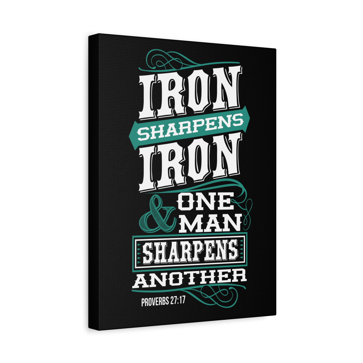 Scripture Canvas Iron Sharpens Iron Proverbs 27:17 Christian Wall Art Bible Verse Print Ready to Hang