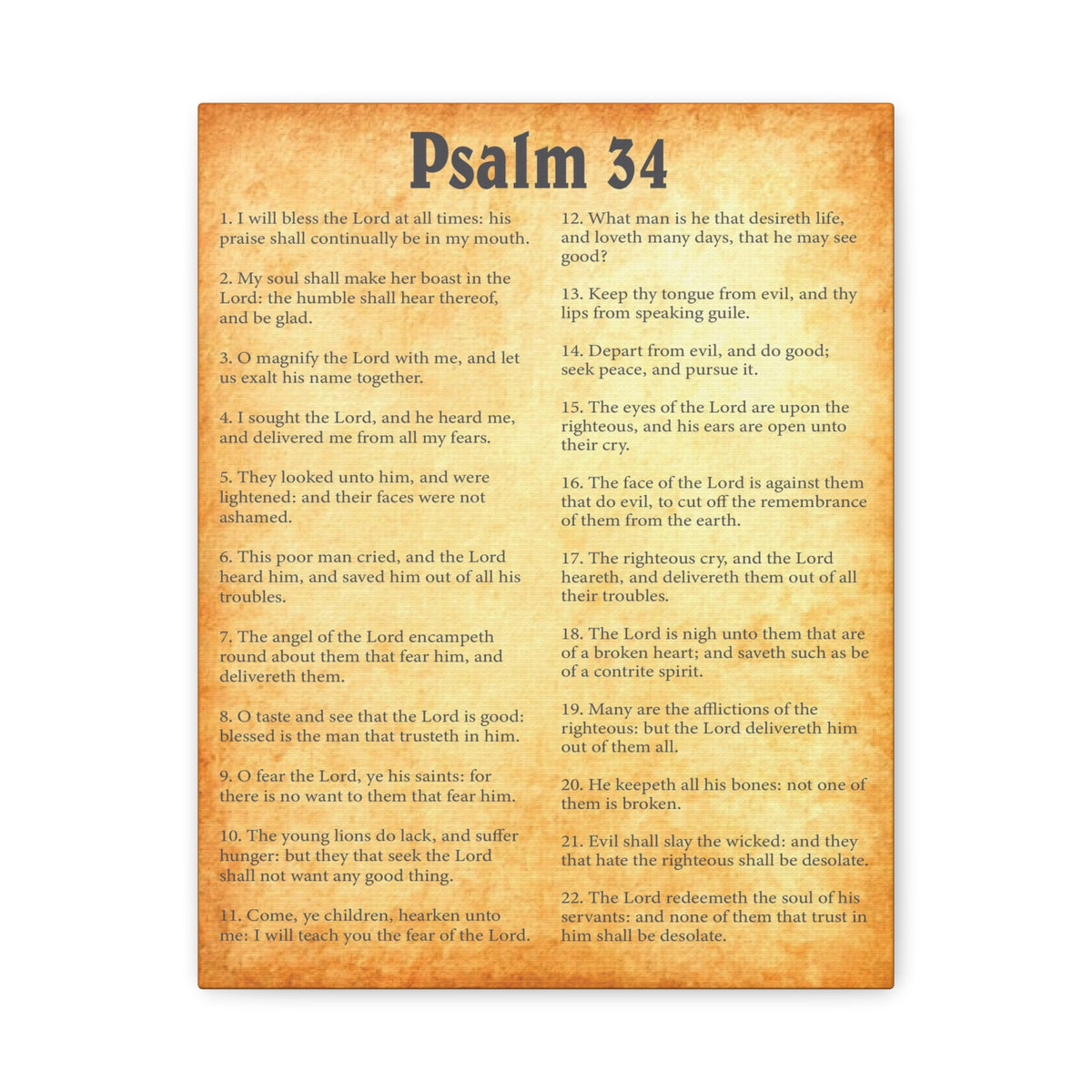 Scripture Walls Psalm 34 Gold Bible Chapter Canvas Christian Wall Art Ready to Hang
