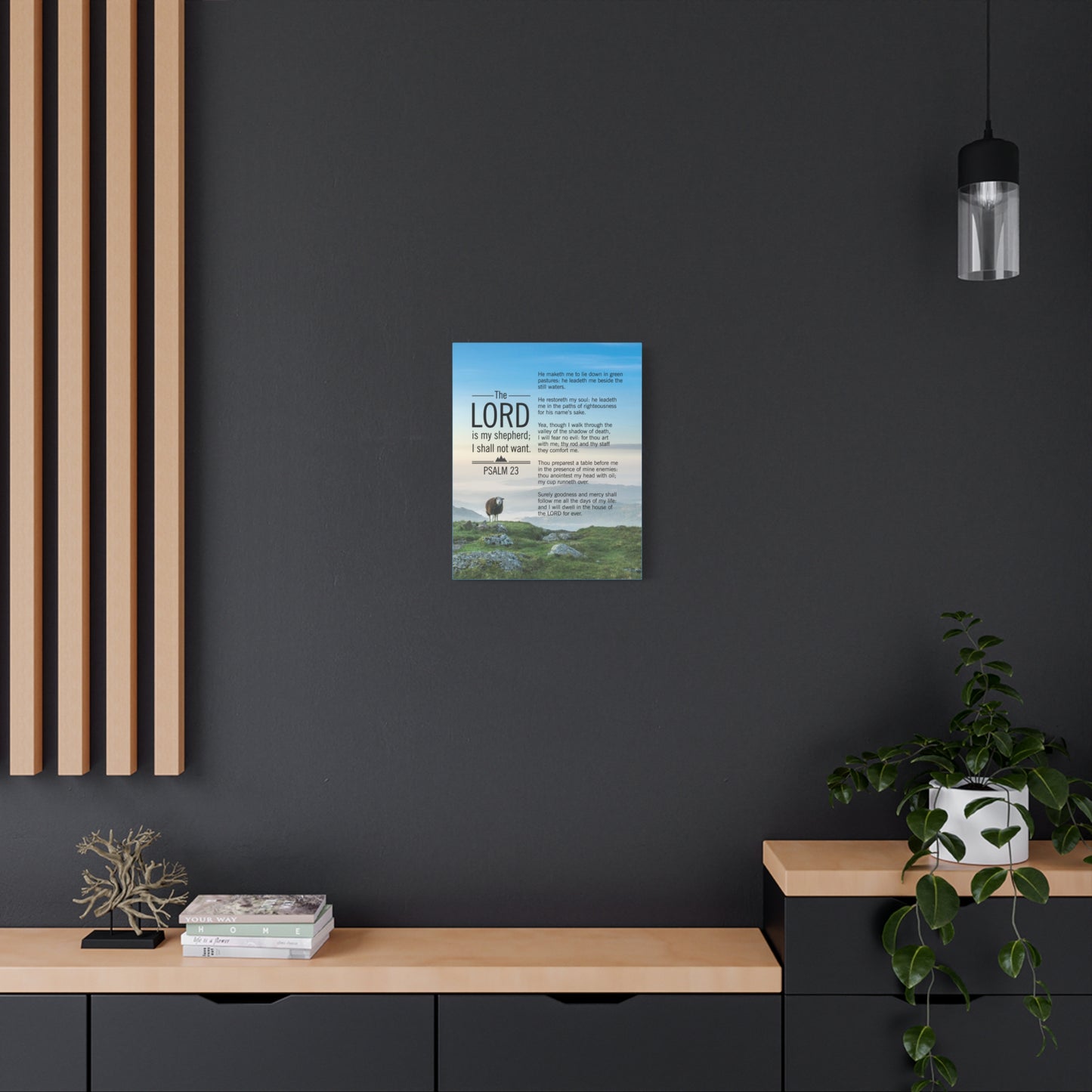 Bible Verse Canvas The Lord is My Shepherd Blue Sky Psalm 23 Wall Art Christian Home Decor