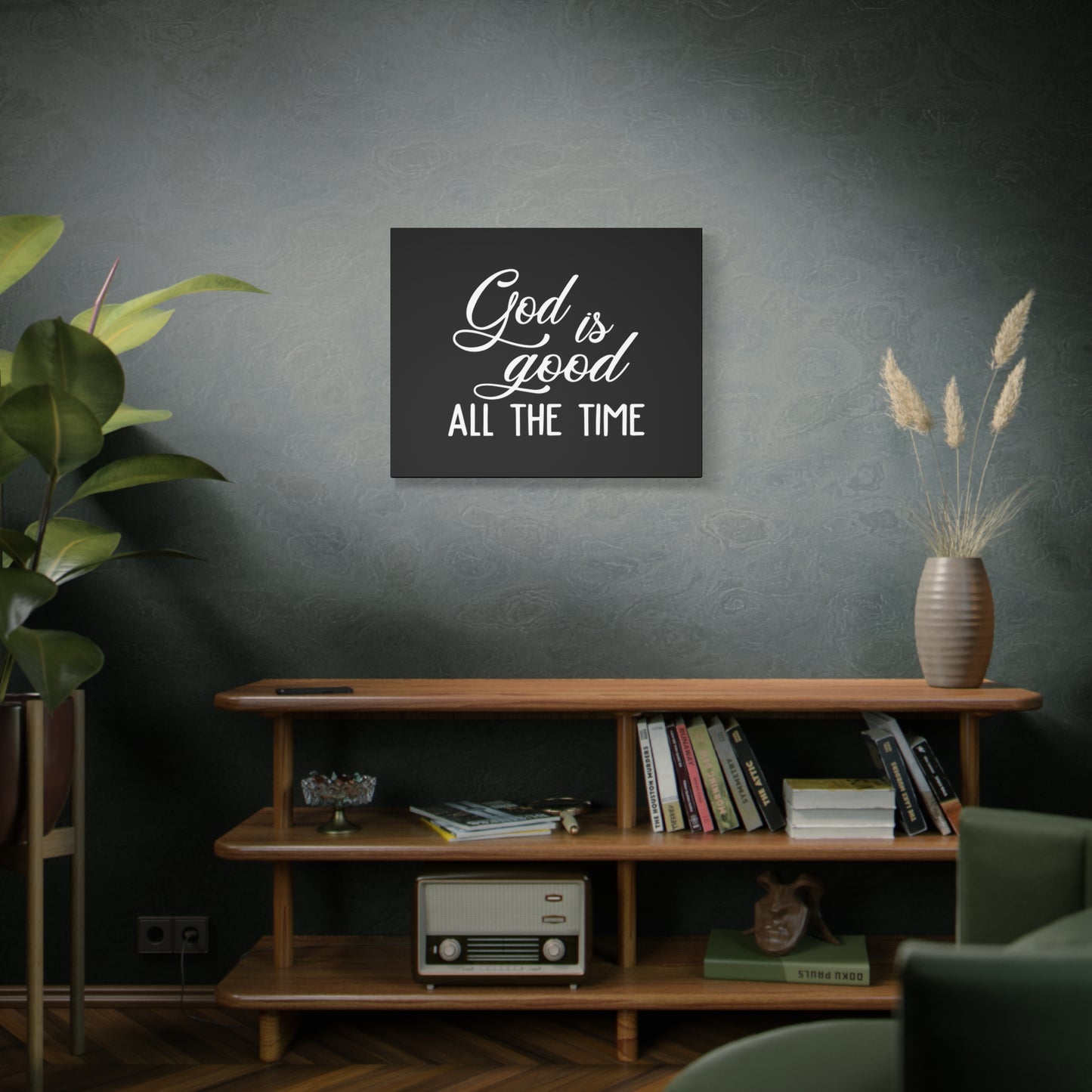 Scripture Canvas God Is Good All The Time Psalm 100:5 Black Christian Wall Art Bible Verse Print Ready to Hang