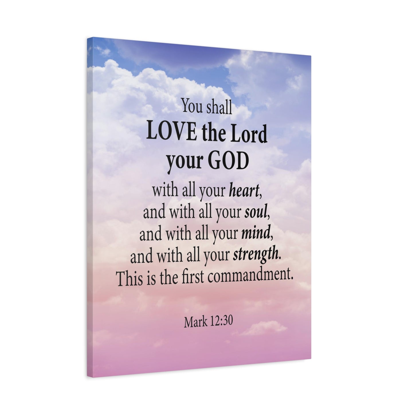Bible Verse Canvas Love the Lord With All Your Heart Mark 12:30 Wall Art Christian Home Decor
