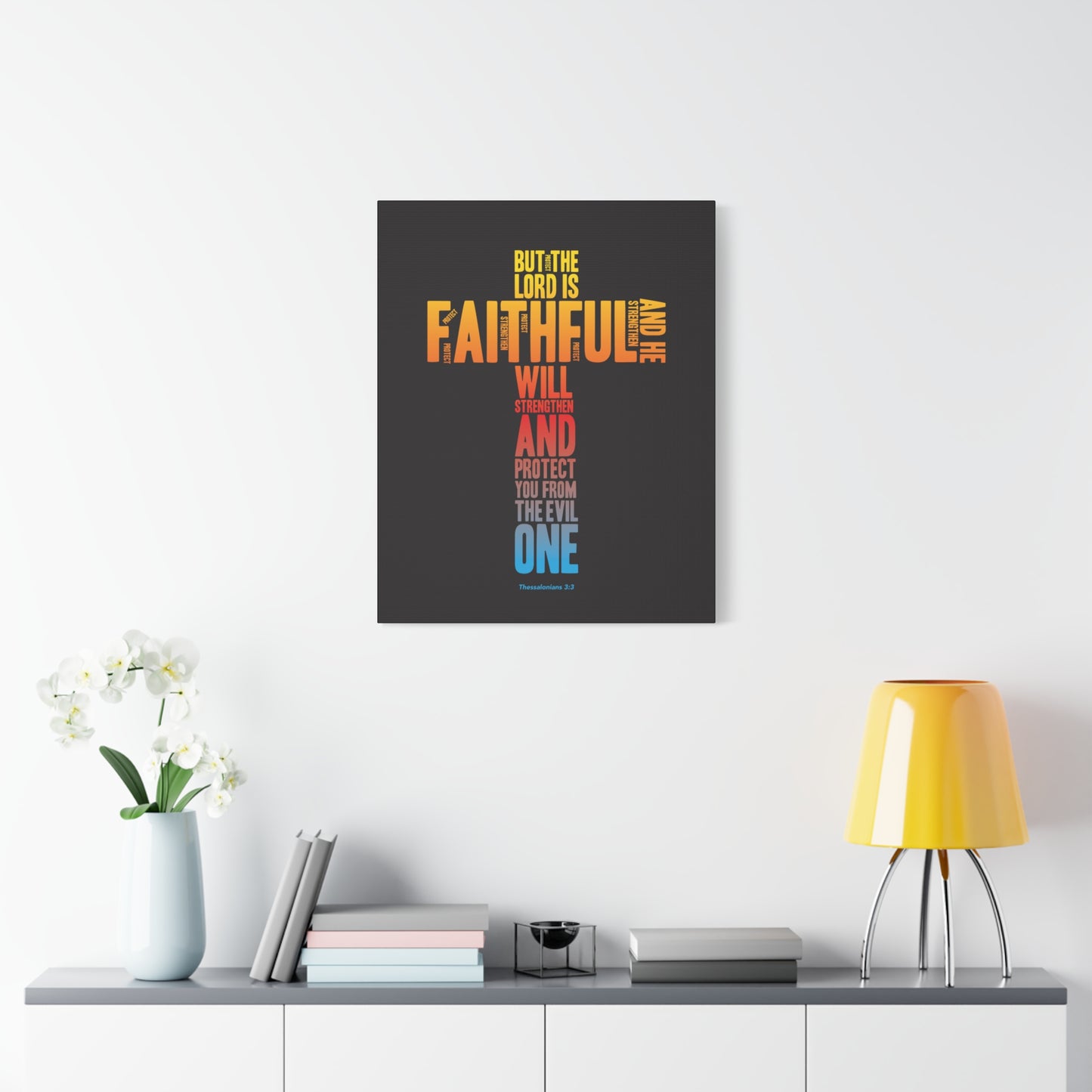 Scripture Canvas Protect You From Evil Thessalonian 3:3 Christian Wall Art Bible Verse Print Ready to Hang