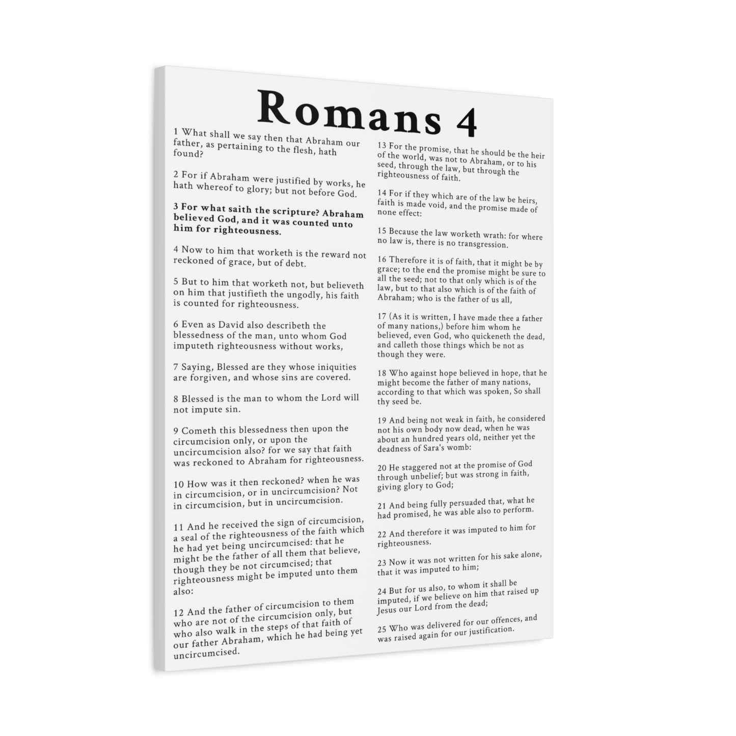 Scripture Walls Romans 4 Chapter White Bible Canvas Christian Wall Art Ready to Hang Unframed