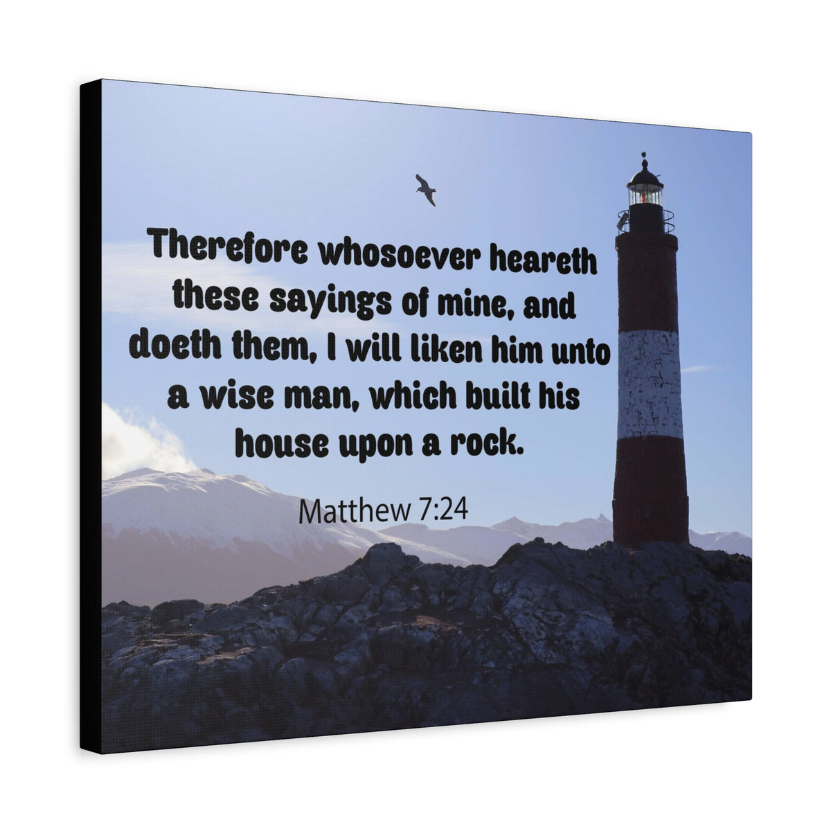 Scripture Canvas House Upon a Rock Matthew 7:24 Christian Wall Art Bible Verse Print Ready to Hang