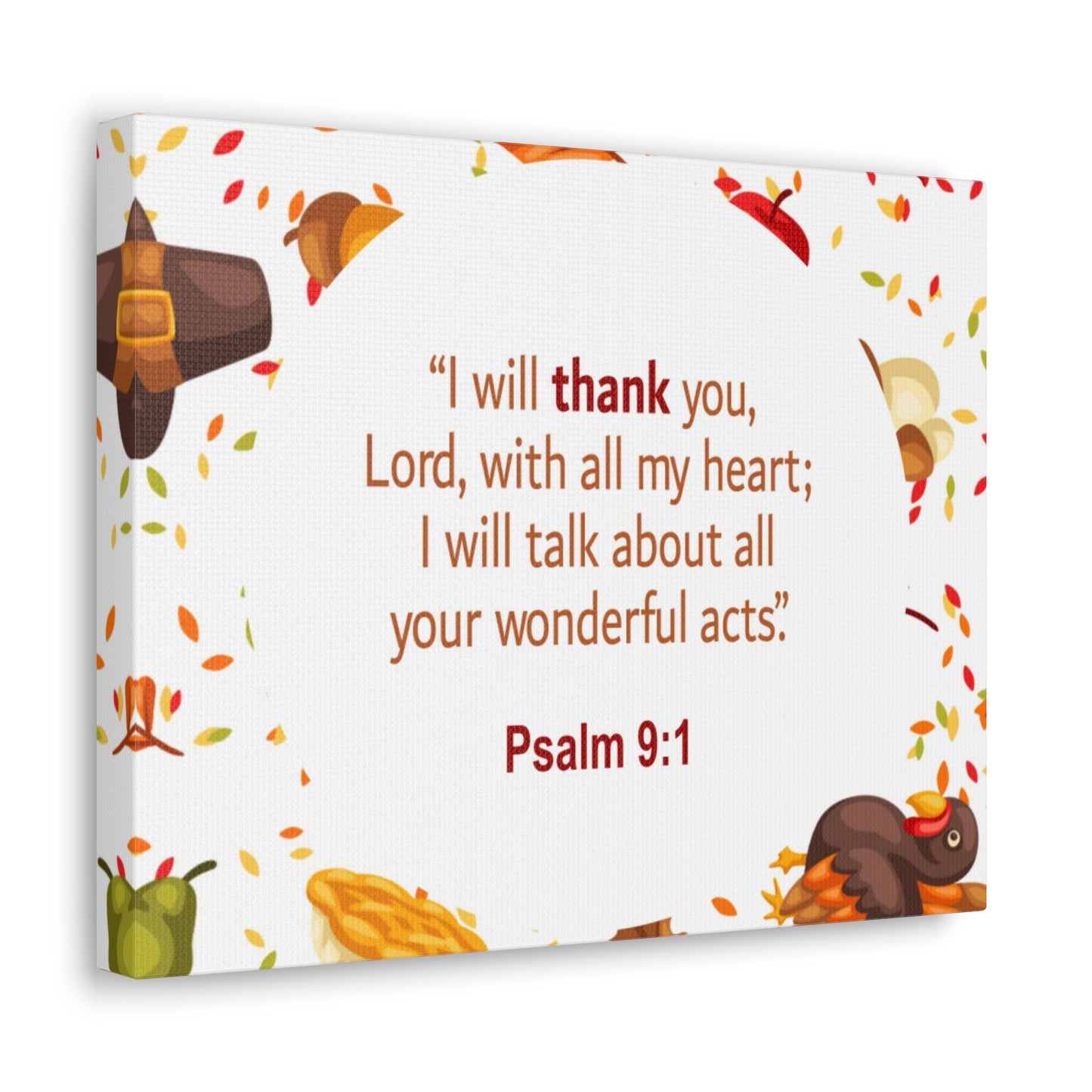 With All My Heart Psalm 9:1 Bible Verse Canvas Christian Wall Art Ready to Hang