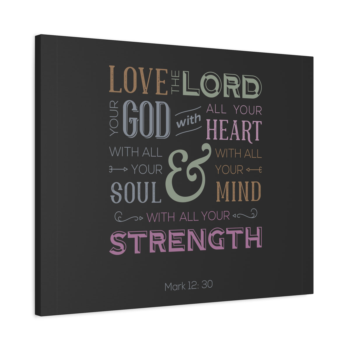 Scripture Canvas With All Your Mind Mark 12:30 Christian Wall Art Bible Verse Print Ready to Hang