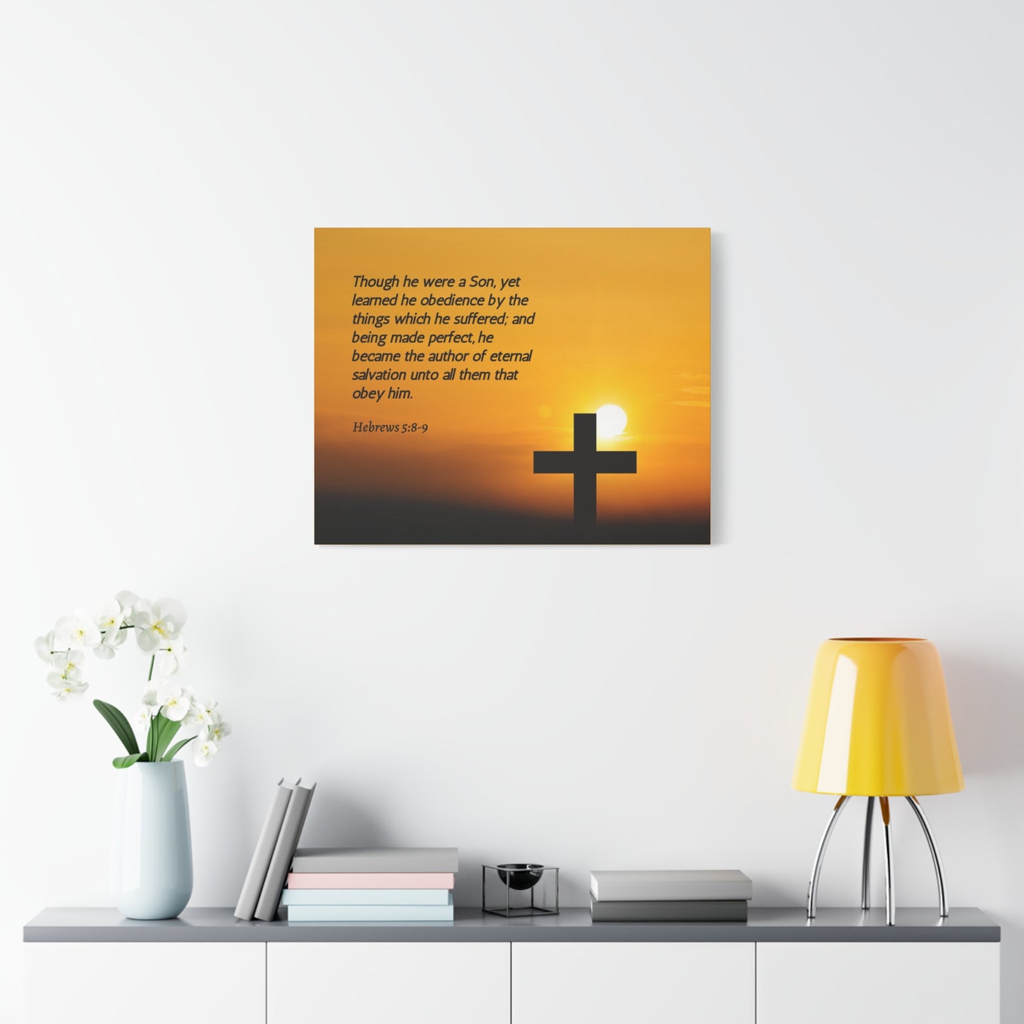 Scripture Canvas Eternal Salvation Hebrews 5:8-9 Christian Wall Art Bible Verse Print Ready to Hang