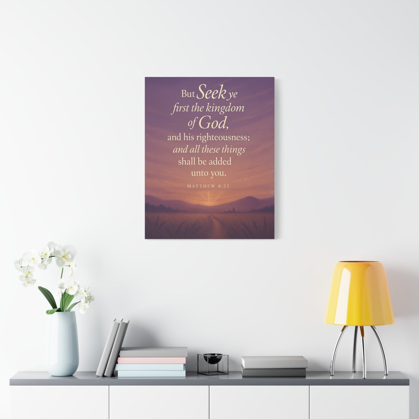 Bible Verse Canvas Matthew 6:33 Christian Home Décor Wall Art Scripture Ready to Hang Faith Print