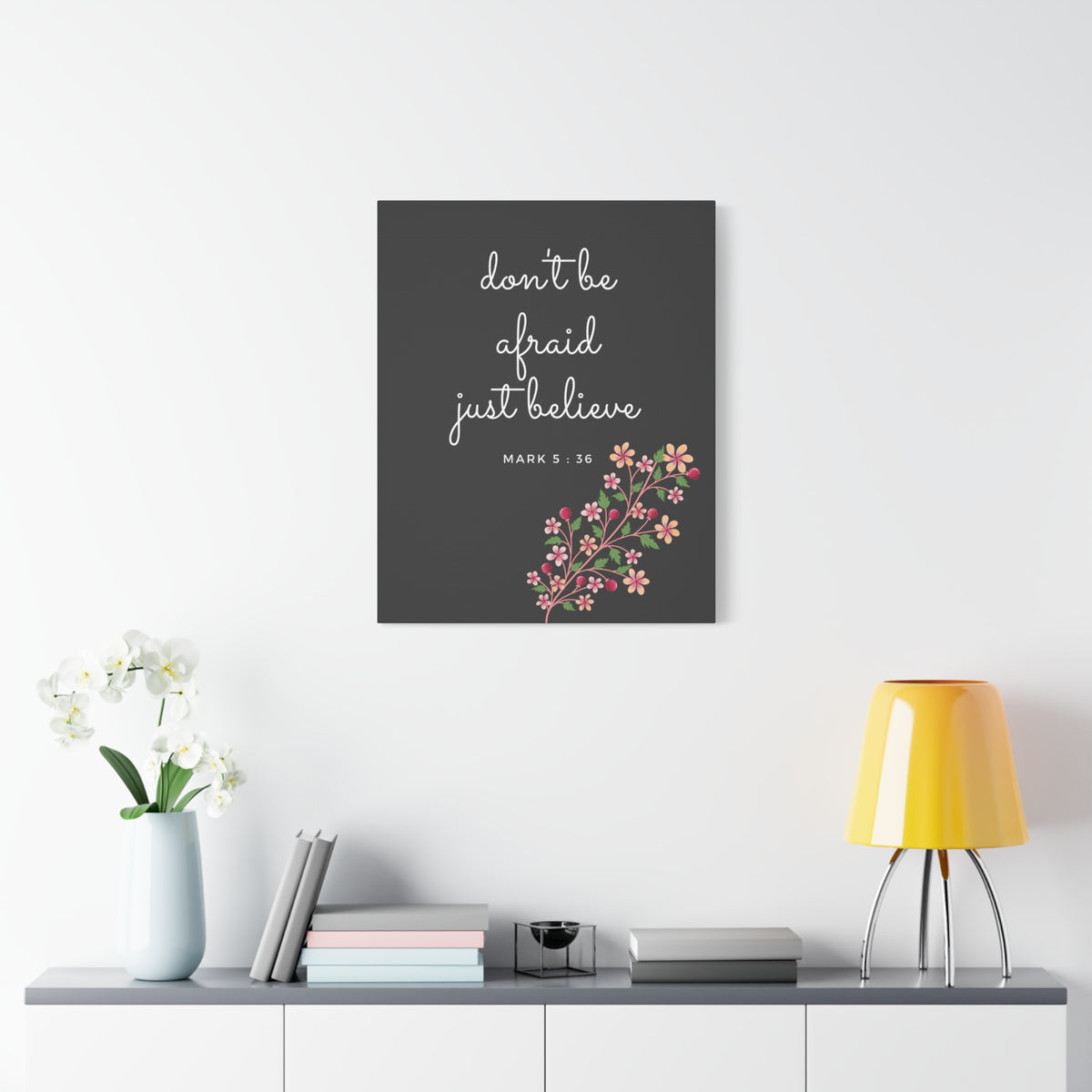 Scripture Canvas Just Believe Mark 5:36 Christian Wall Art Bible Verse Print Ready to Hang