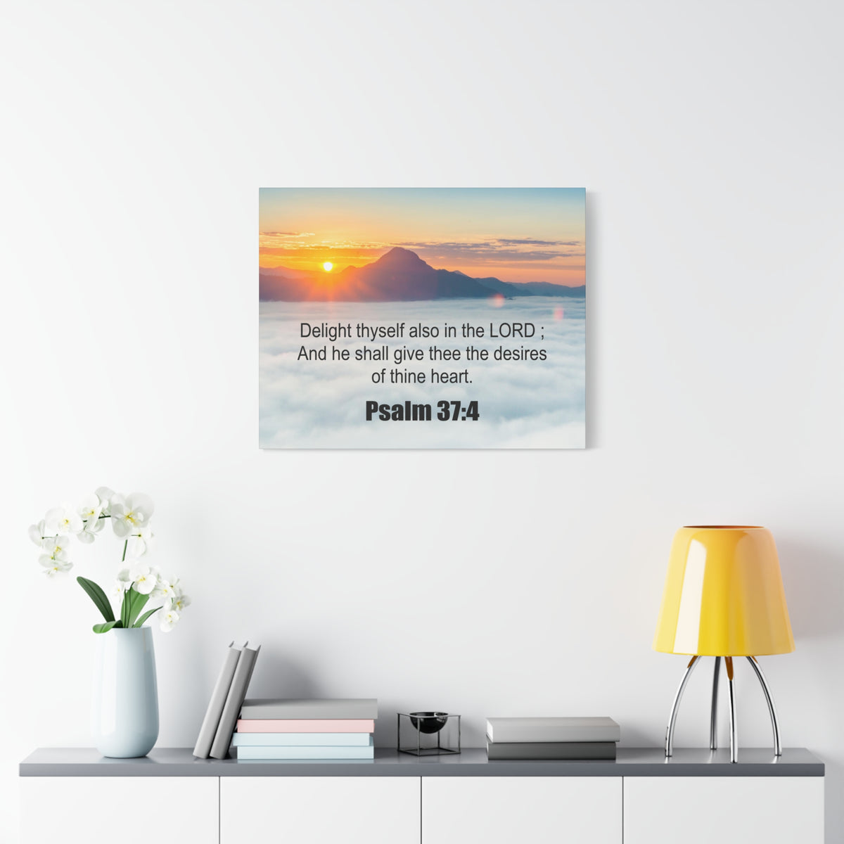Scripture Canvas Delight Thyself Psalm 37:4 Christian Wall Art Bible Verse Print Ready to Hang