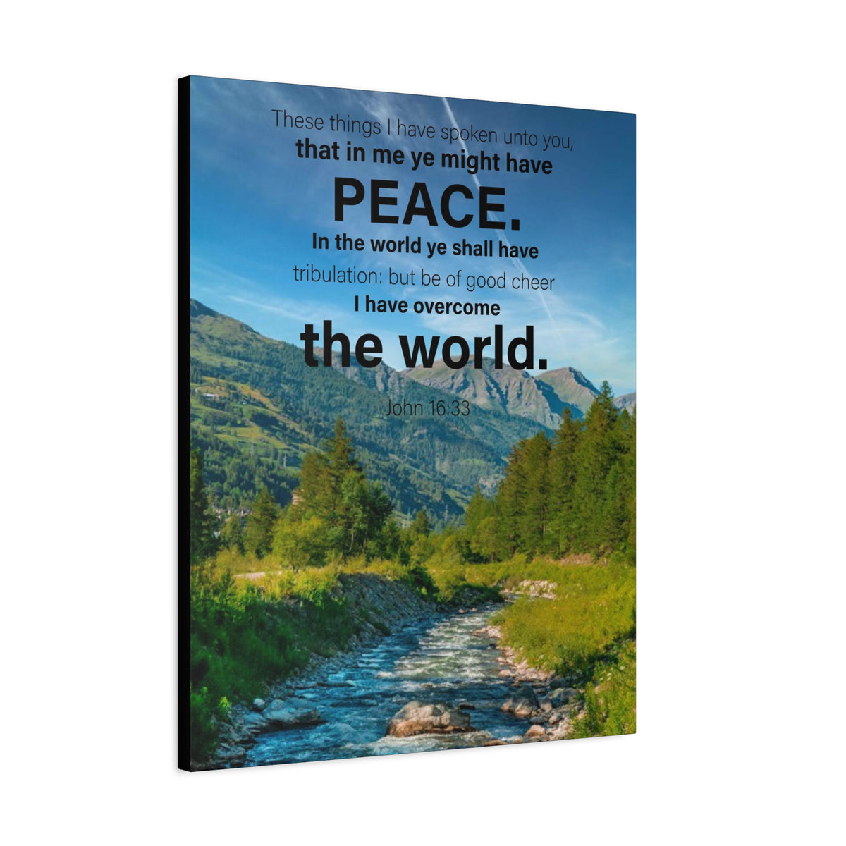 Scripture Canvas Peace the World John 16:33 Christian Wall Art Bible Verse Print Ready to Hang