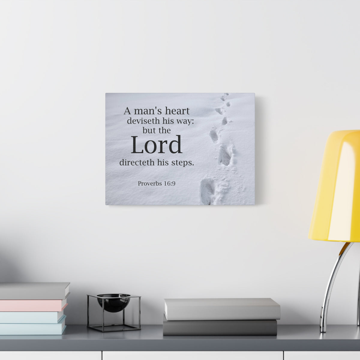 Scripture Canvas The Lord Directeth Steps Proverbs 16:9 Christian Wall Art Bible Verse Print Ready to Hang