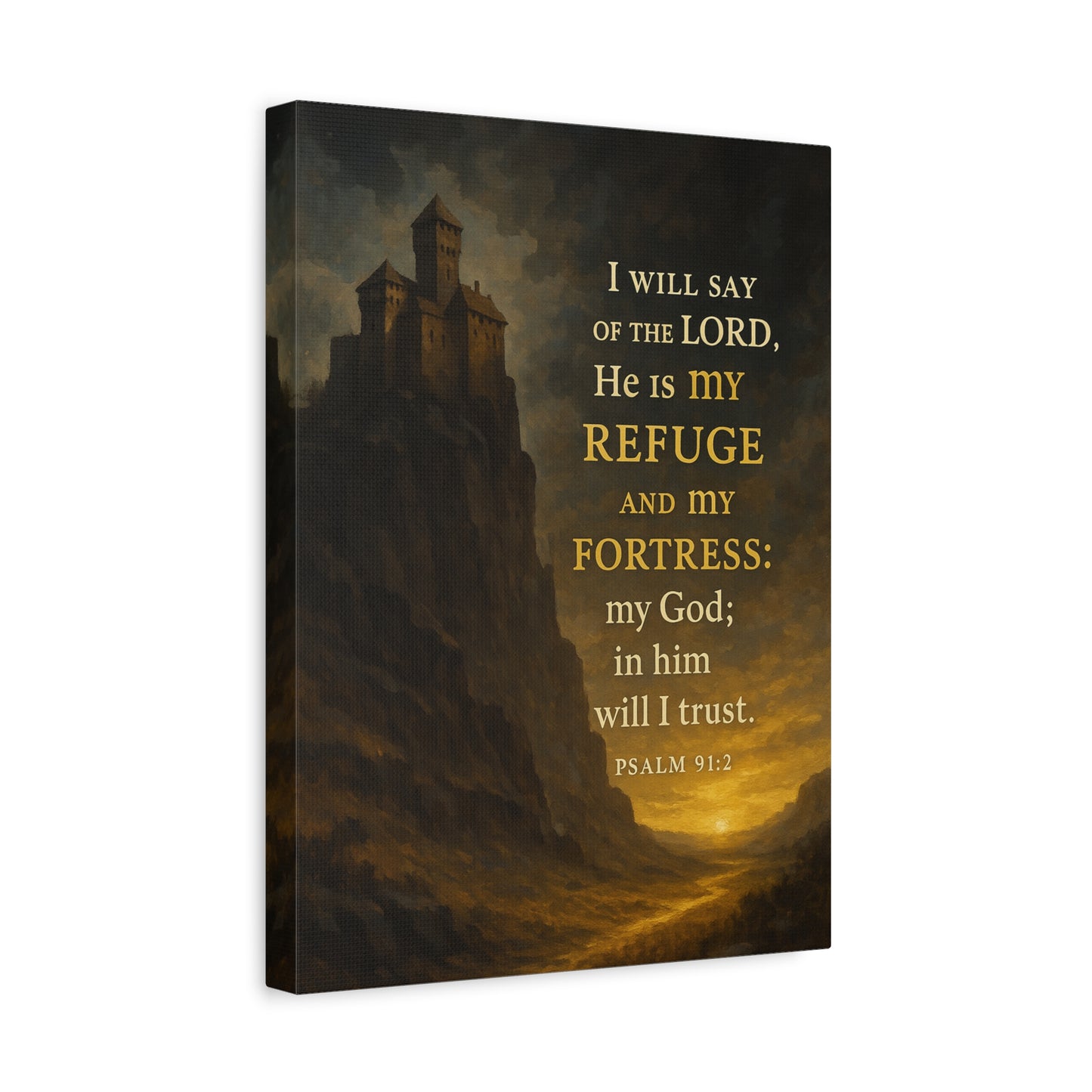 Bible Verse Canvas Psalm 91:2 Christian Home Décor Wall Art Scripture Ready to Hang Faith Print