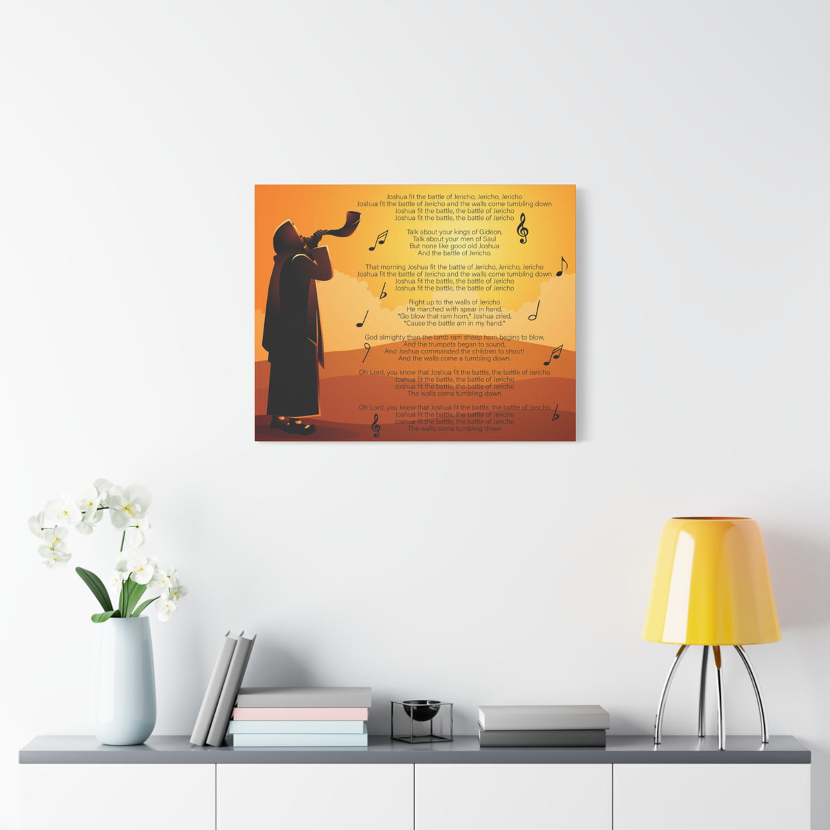 Scripture Canvas Joshua Fit the Battle of Jericho Joshua 6:15-21 Christian Wall Art Bible Verse Print Ready to Hang