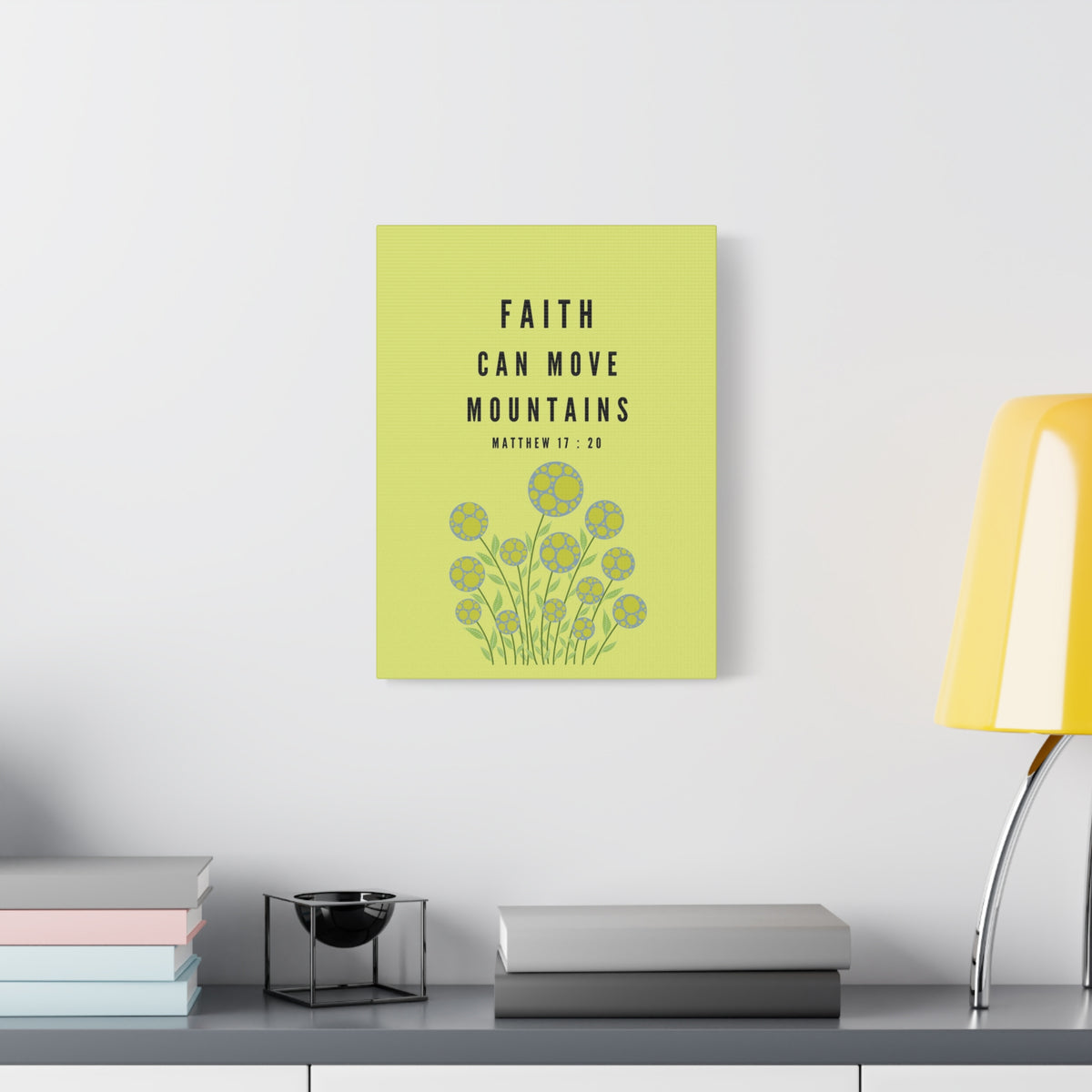 Scripture Canvas Faith Can Move Mountains Matthew 17:20 Christian Wall Art Bible Verse Print Ready to Hang