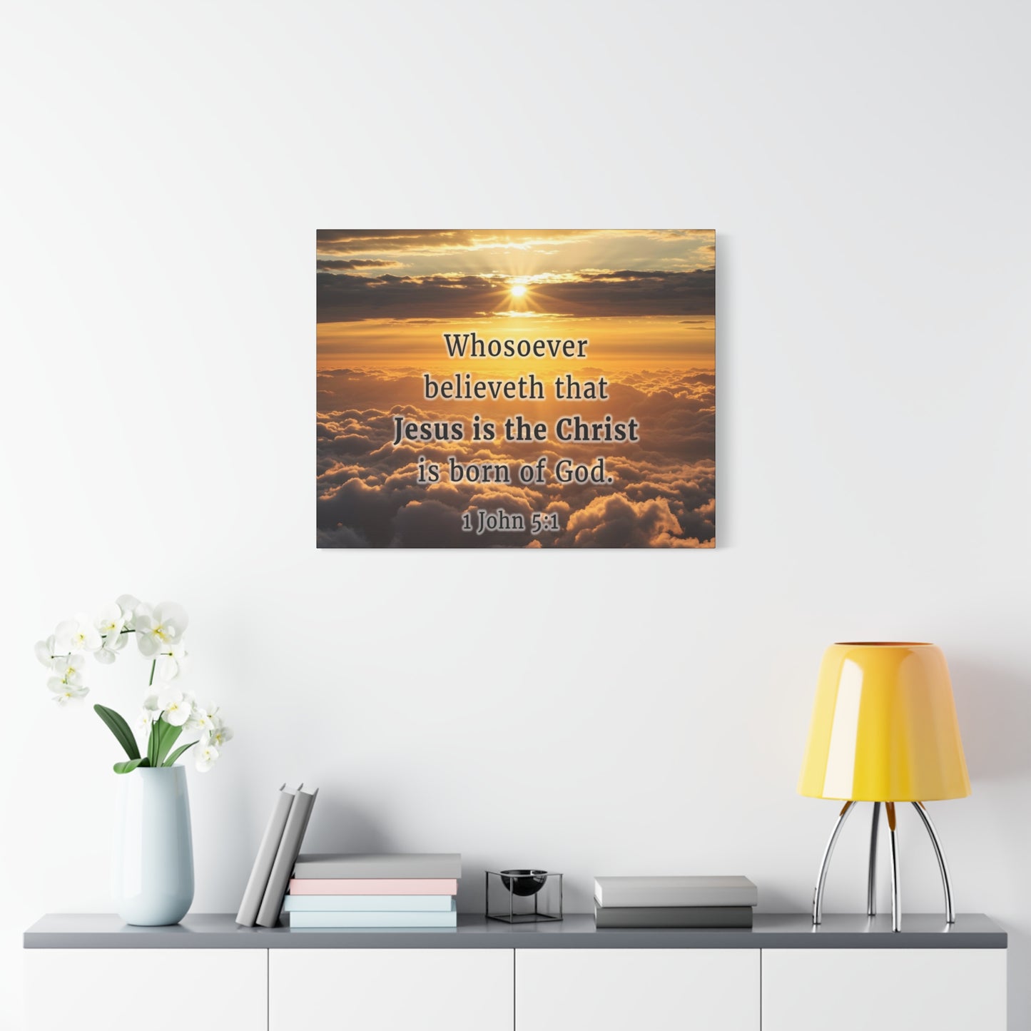 Scripture Walls 1 John 5:1 Born of God Sun Bible Verse Canvas Christian Wall Art Ready to Hang Unframed