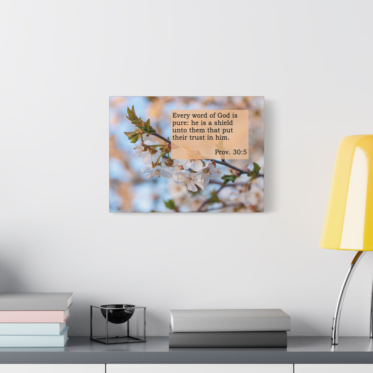 Scripture Canvas He Is A Shield Proverbs 30:5 Christian Wall Art Bible Verse Print Ready to Hang