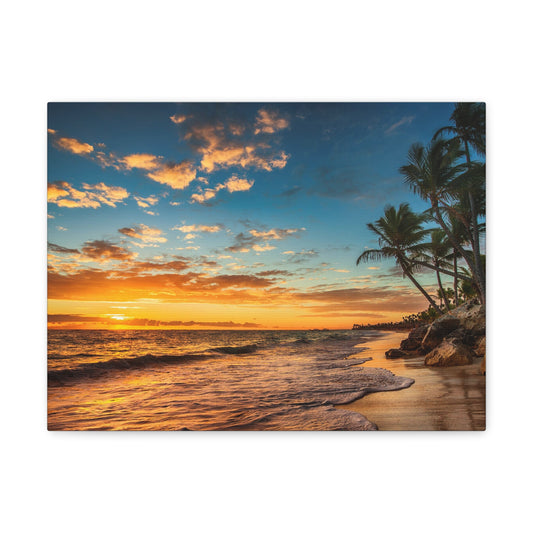 Tropical Island Beach Sunrise Ocean Canvas Wall Art for Home Decor Ready-to-Hang
