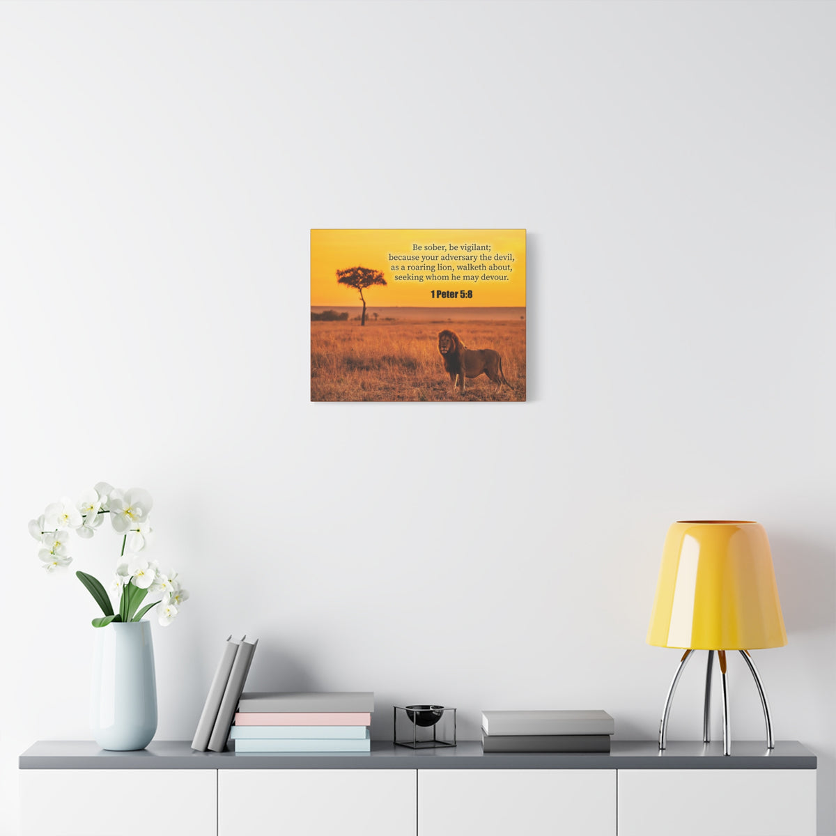 Scripture Canvas Roaring Lion 1 Peter 5:8 Christian Wall Art Bible Verse Print Ready to Hang