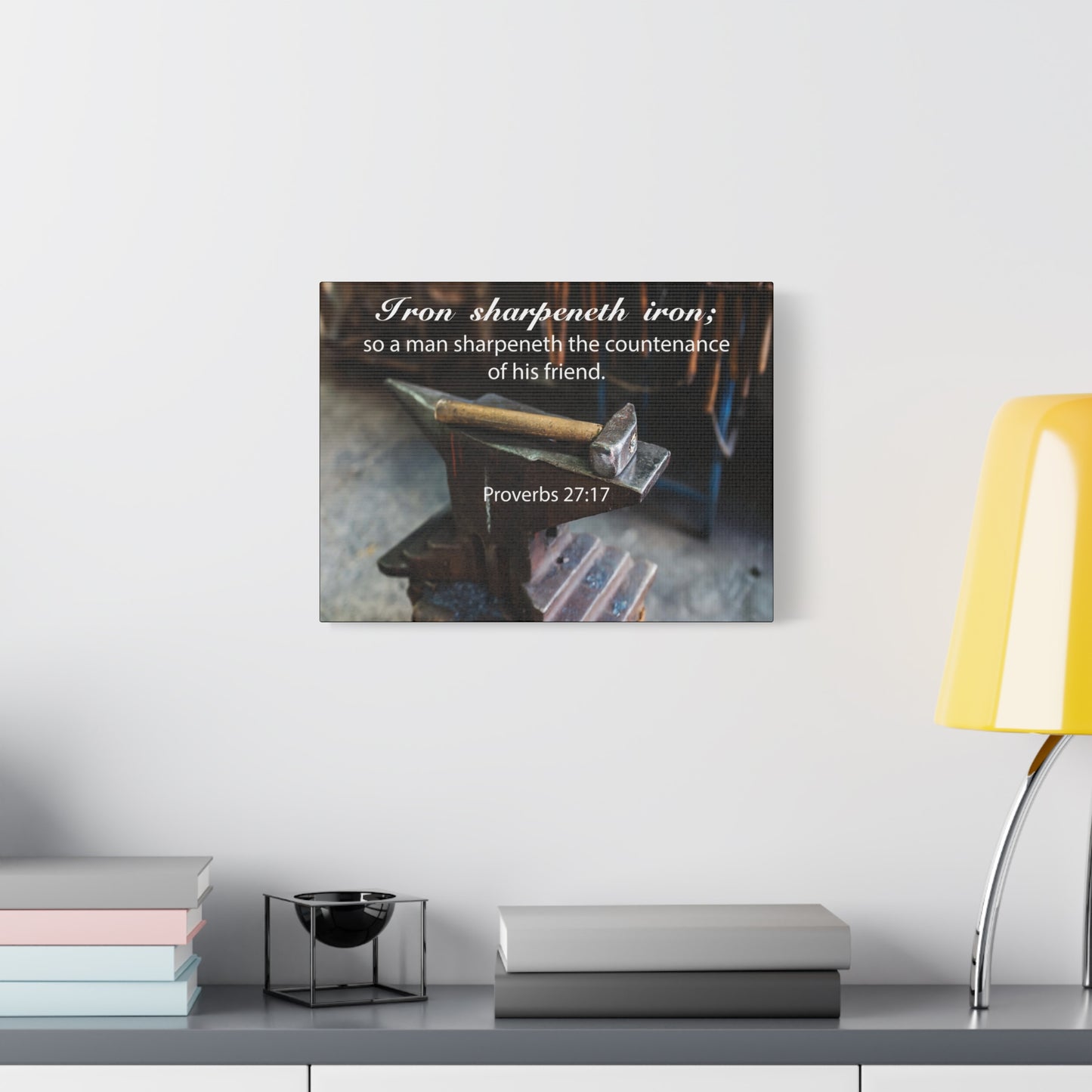 Scripture Canvas Iron Sharpeneth Iron Proverbs 27:17 Christian Wall Art Bible Verse Print Ready to Hang