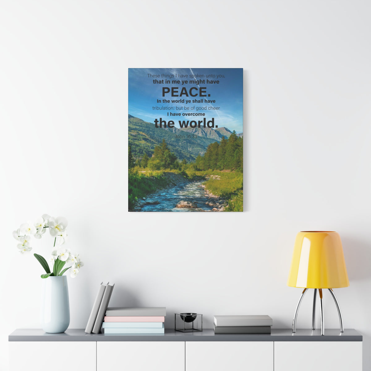 Scripture Canvas Peace the World John 16:33 Christian Wall Art Bible Verse Print Ready to Hang