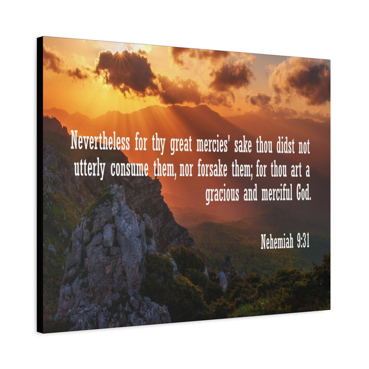 Scripture Canvas Gracious and Merciful God Nehemiah 9:31 Christian Wall Art Bible Verse Print Ready to Hang