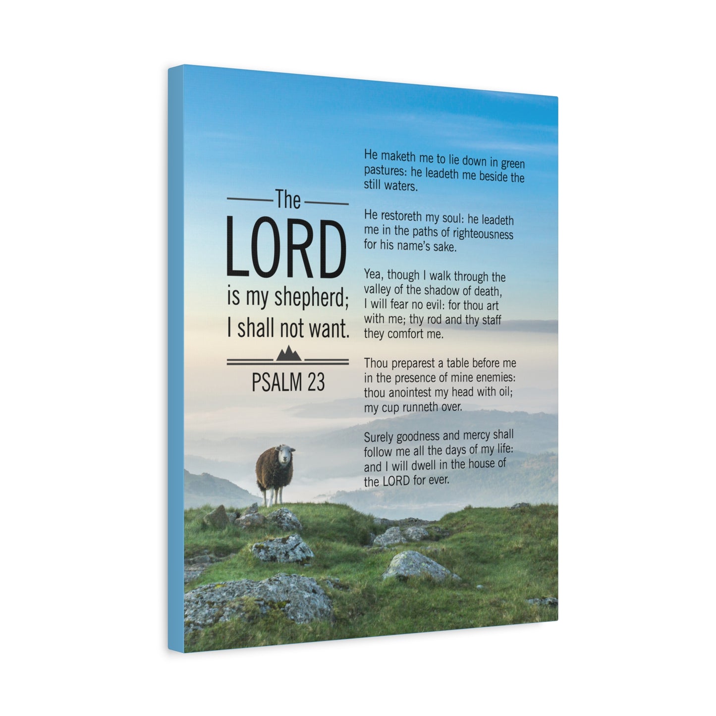 Bible Verse Canvas The Lord is My Shepherd Blue Sky Psalm 23 Wall Art Christian Home Decor