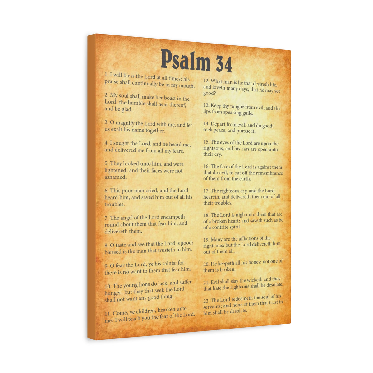 Scripture Walls Psalm 34 Gold Bible Chapter Canvas Christian Wall Art Ready to Hang