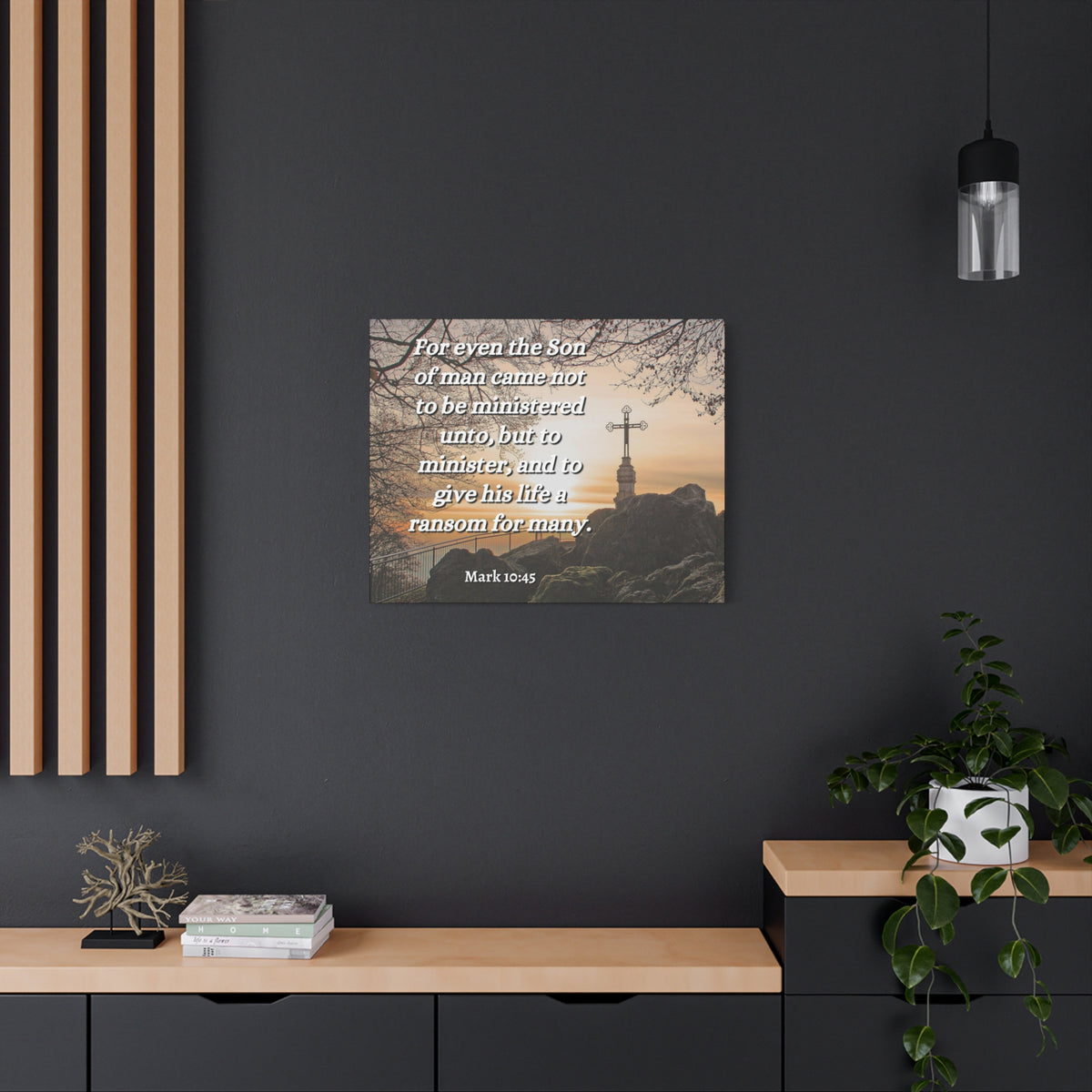 Scripture Canvas Son Of Man Mark 10:45 Christian Wall Art Bible Verse Print Ready to Hang