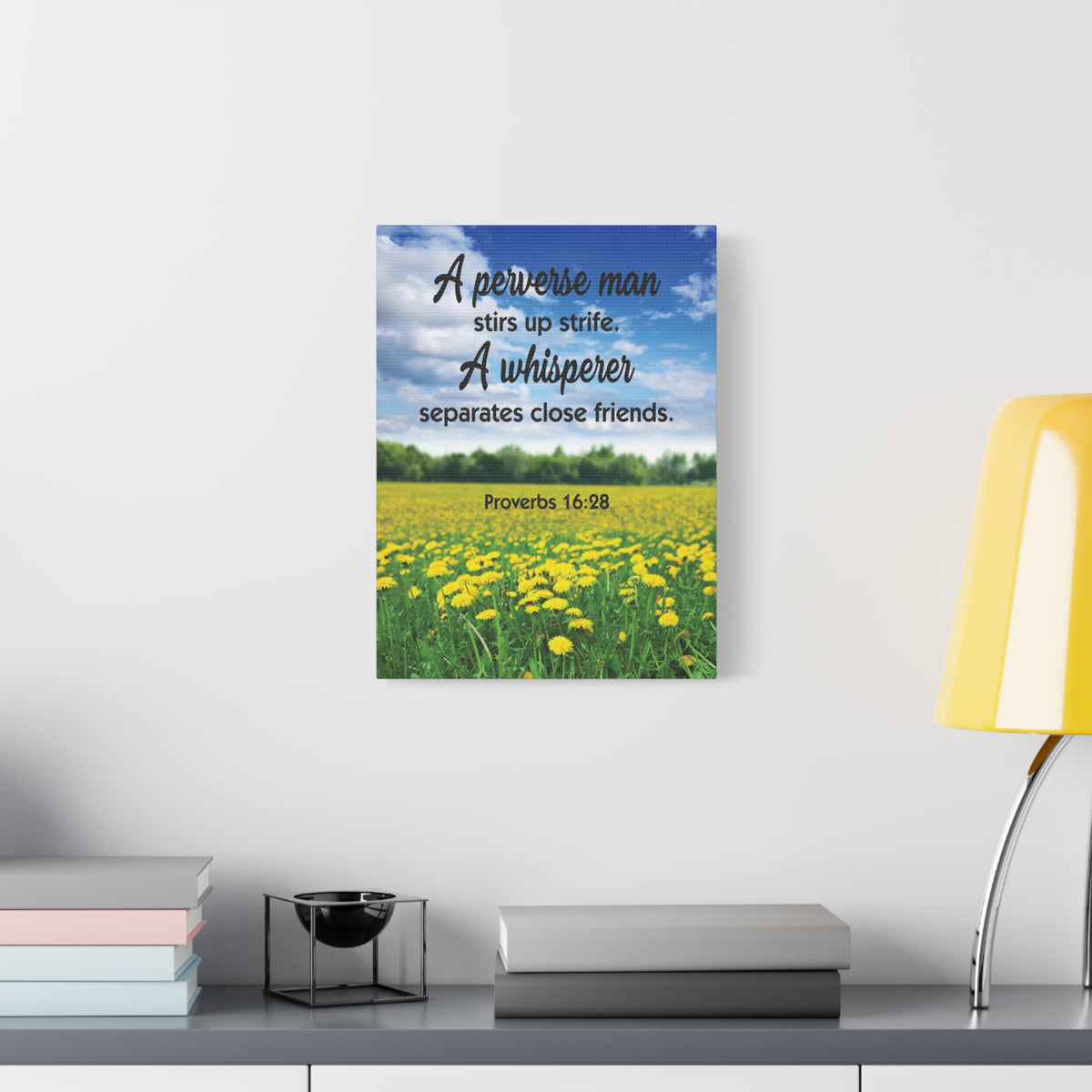 Scripture Canvas A Perverse Man Proverbs 16:28 Christian Wall Art Bible Verse Print Ready to Hang