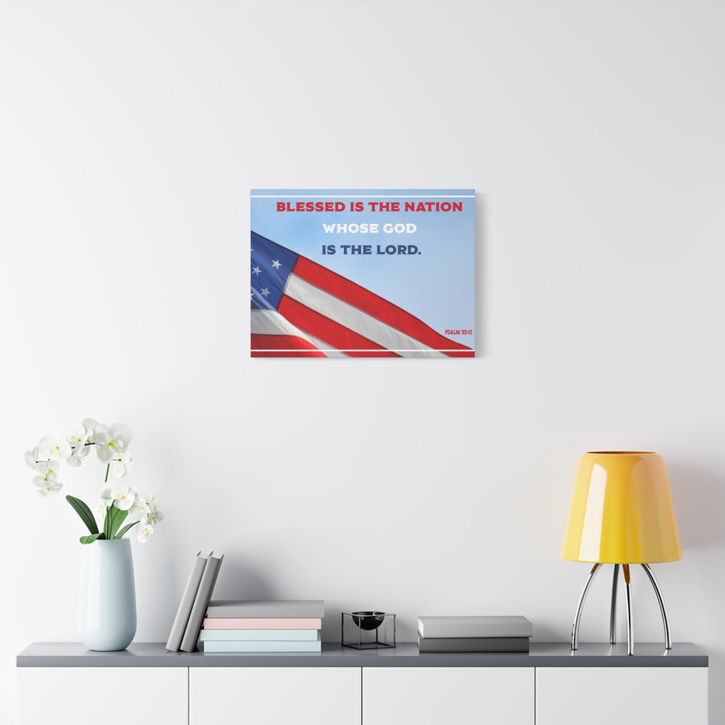 Scripture Canvas Blessed Is The Nation Psalm 33:12 Christian Wall Art Bible Verse Print Ready to Hang